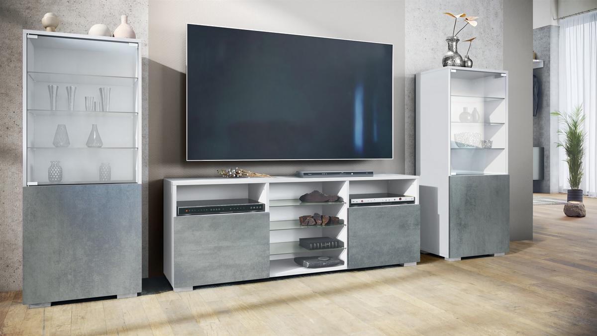 WOHNWAND Granada Beton Dunkel Optik - Dunkelgrau, Holzwerkstoff (286/122.5/35cm) - Vladon