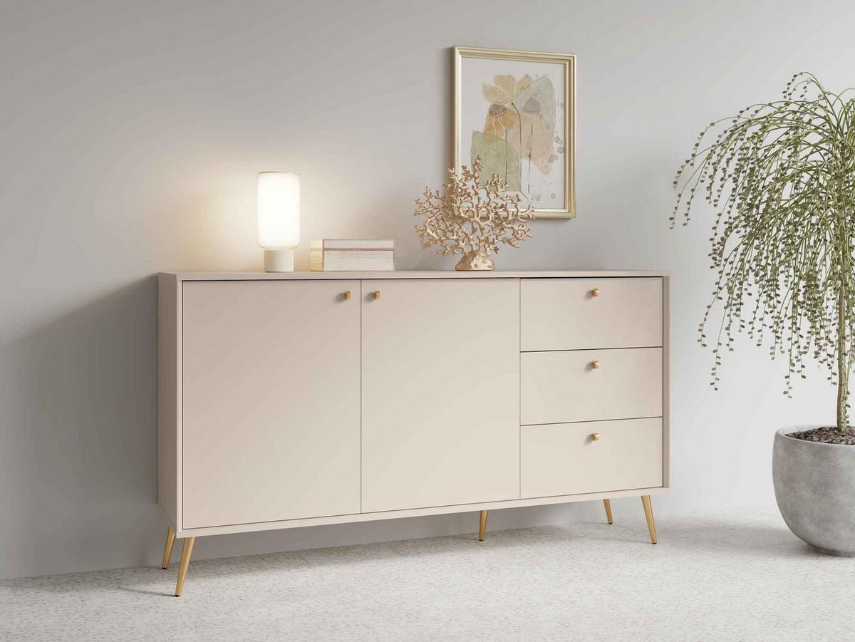 KOMMODE SFERA 156,2/89,2/40,5cm mit 3 Schubladen 2 Türen Beige - Beige, Holzwerkstoff (156.2/89.2/40.5cm) - MASSENO