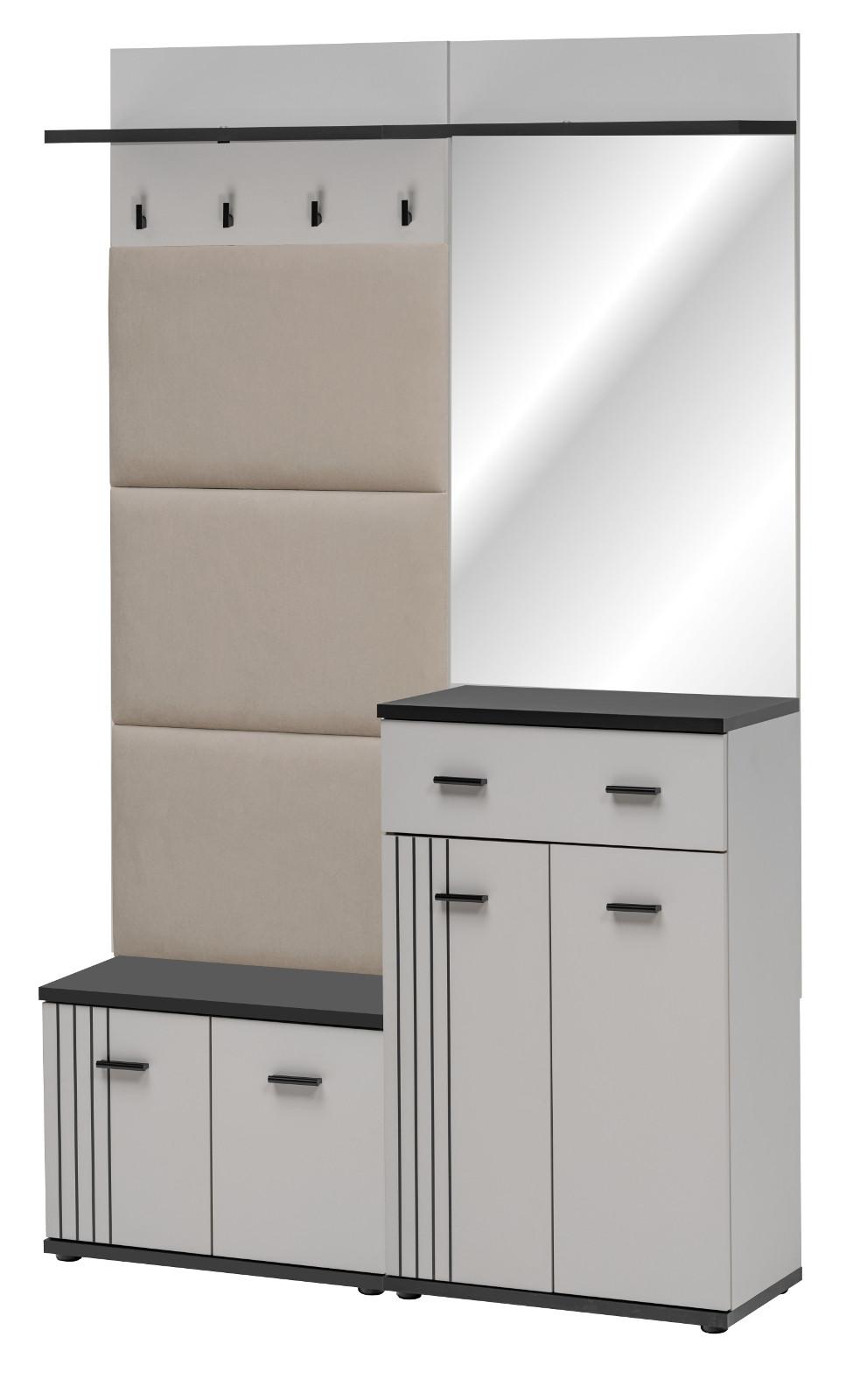 GARDEROBEN-SET Kaschmir, schwarz 4-teilig 120 cm, Flurgarderobe mit viel Stauraum - Kaschmir/Schwarz, Glas/Holzwerkstoff (120/20/32cm) - Inn.Furn