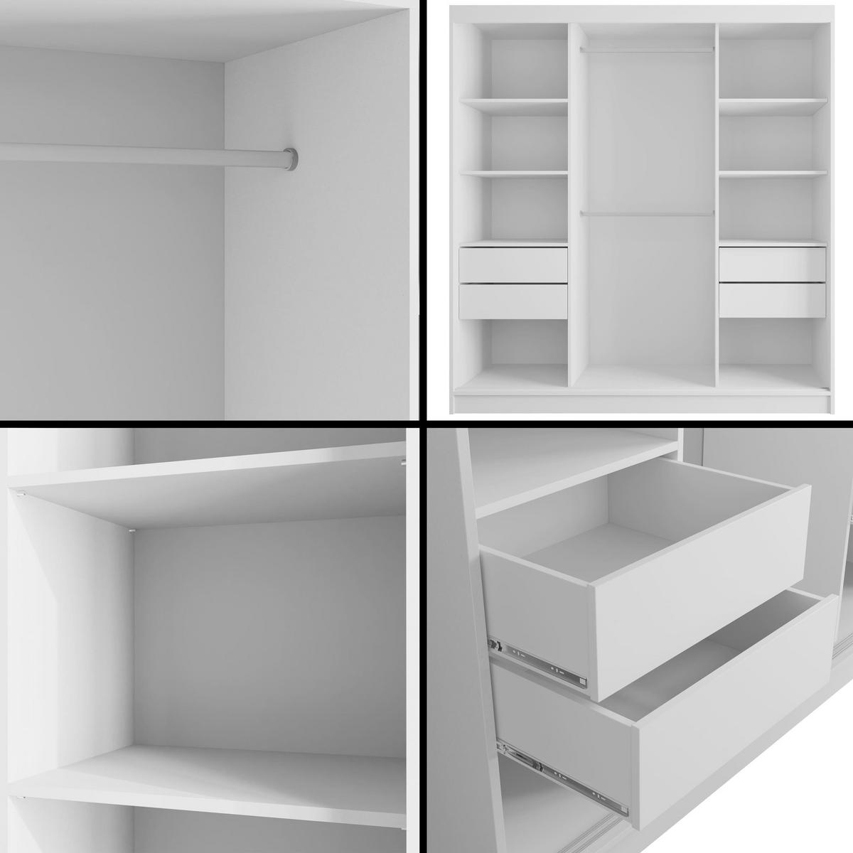 KLEIDERSCHRANK mit Spiegel V2-VITA 215x200 cm - Weiß|Grau - Weiß/Grau, Holzwerkstoff (200/215/61cm) - ALTDECOR