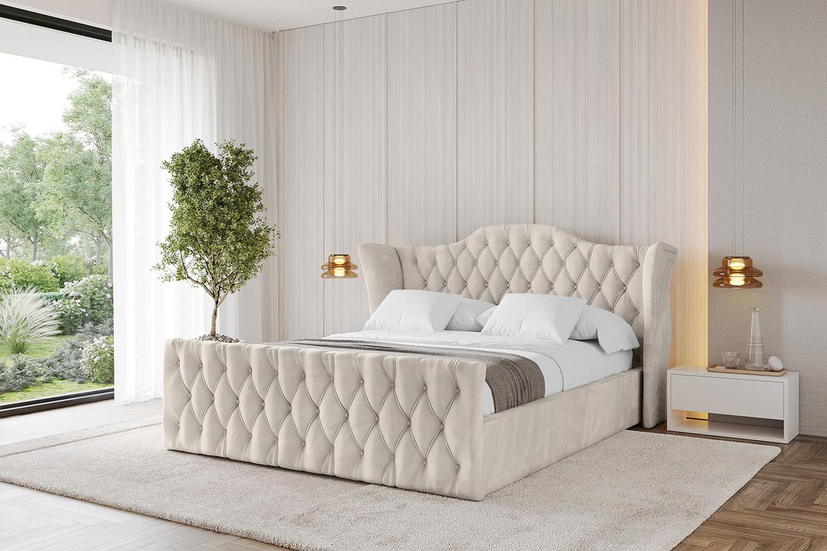 POLSTERBETT mit Bettkasten, Fußteil und Lattenrost, Boxbett mit Matratze H3/H4 - ZORAN-Z 120x200 Beige - Beige, Holzwerkstoff/Textil (120/200cm) - ALTDECOR