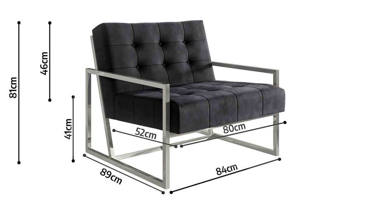 LOUNGESESSEL Duban Schwarz Samtstoff - Silberfarben/Schwarz, Holz/Textil (84/81/89cm) - S-Style Möbel