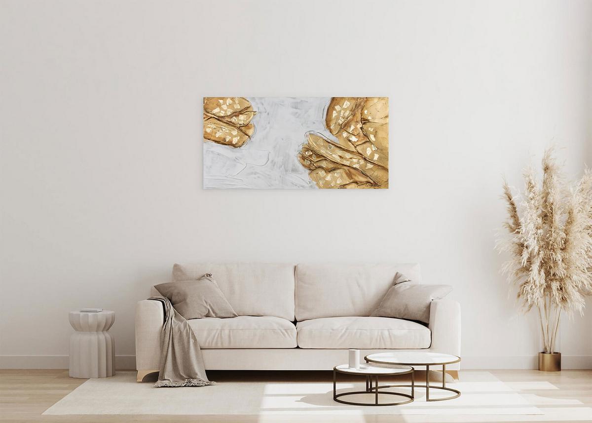 ACRYLBILD HANDGEMALT 100/50 cm - Goldfarben/Weiß, Holz/Textil (100/50cm) - KUNSTLOFT