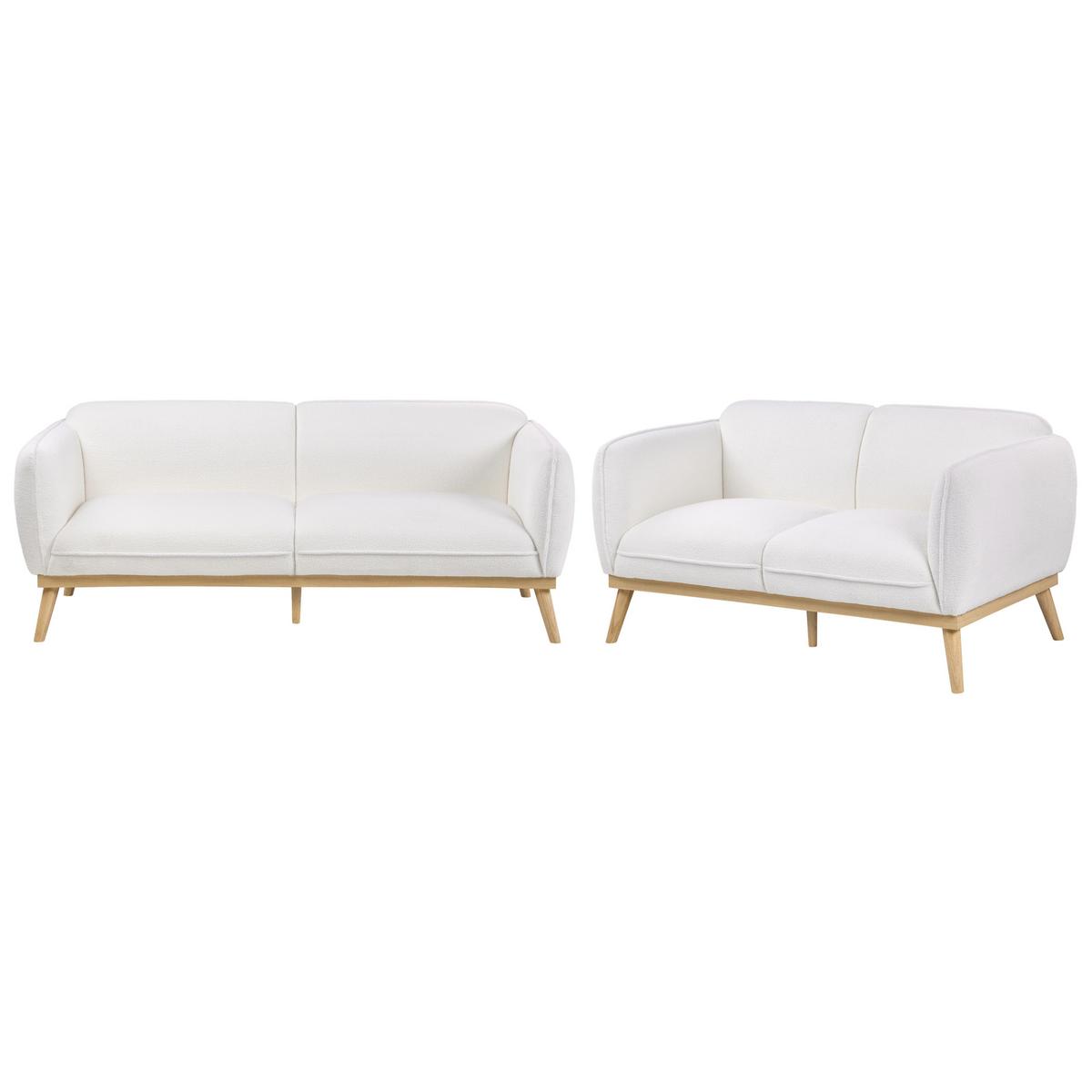SOFA-SET 5-Sitzer Bouclé Weiß Ljung - Hellbraun/Weiß, Textil (210/82/82cm) - Beliani