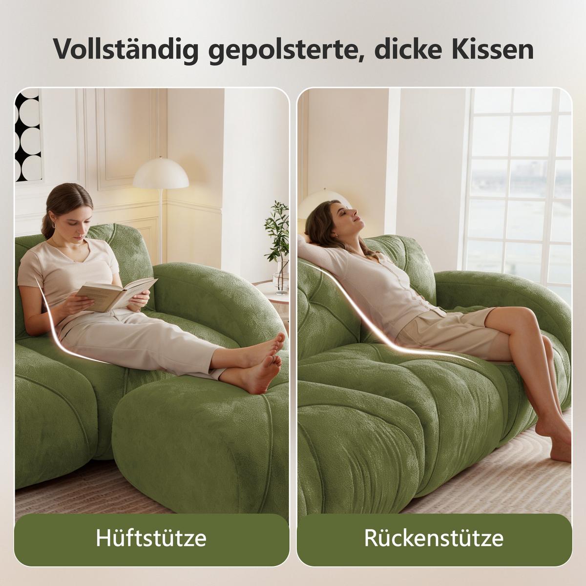 3-SITZER SOFA chenille in weiß oder grün, rahmenlos & montagefrei - Grün, Textil (281/76/95cm) - Urban Meuble