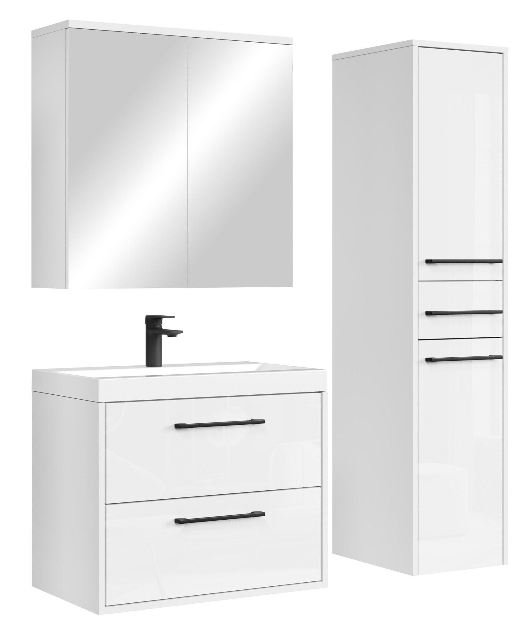 BADMÖBEL-SET Florence 4 Teile Weiß Hochglanz - 60 x 35 x 51 cm - Weiß, Holz (60/51/35cm) - Badplaats