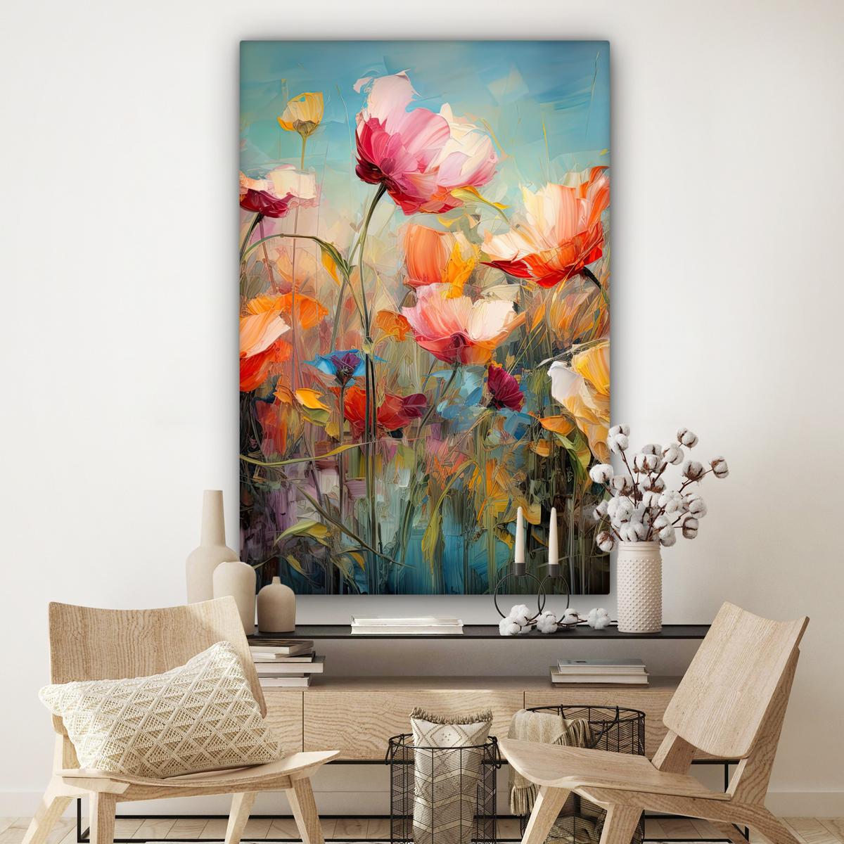 LEINWANDBILD Blumen - Aquarell - Kunst - Botanisch - Natur Deko Groß 90x140 cm - Orange, Textil (90/140cm) - MuchoWow