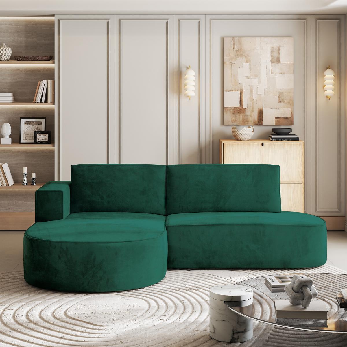 ECKSOFA CORTIO M L-S Grün Velours-Stoff mit Schlaffunktion - Grau/Grün, Holz/Kunststoff (265/174cm) - MASSENO