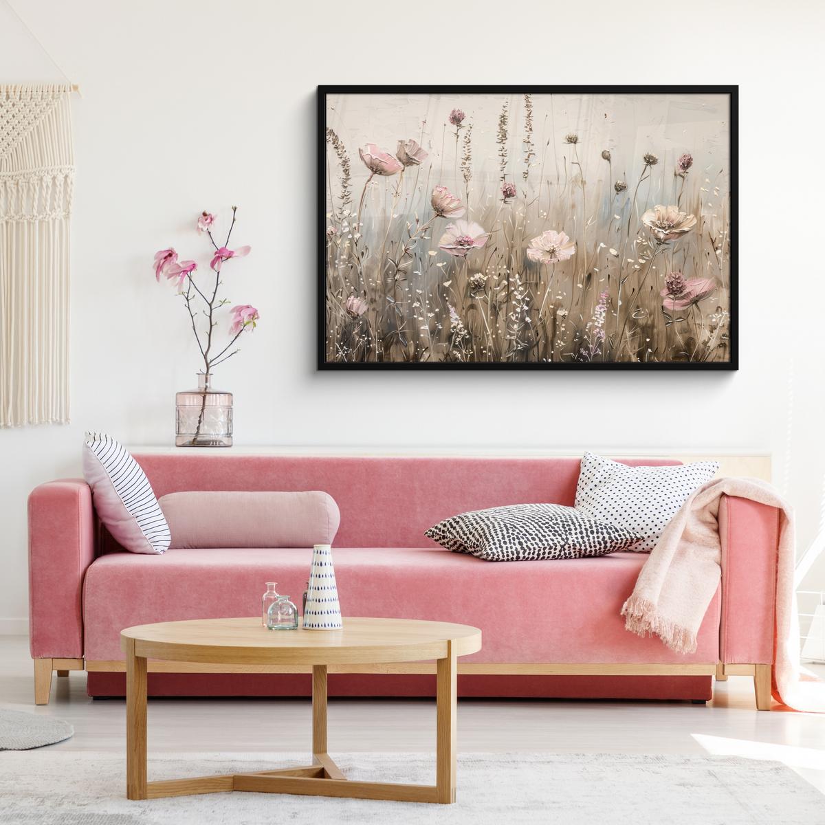 POSTER MIT RAHMENGERAHMTES BILD Blumen - Rosa - Modern - Beige 120x80 cm - Beige, Papier (120/80cm) - MuchoWow