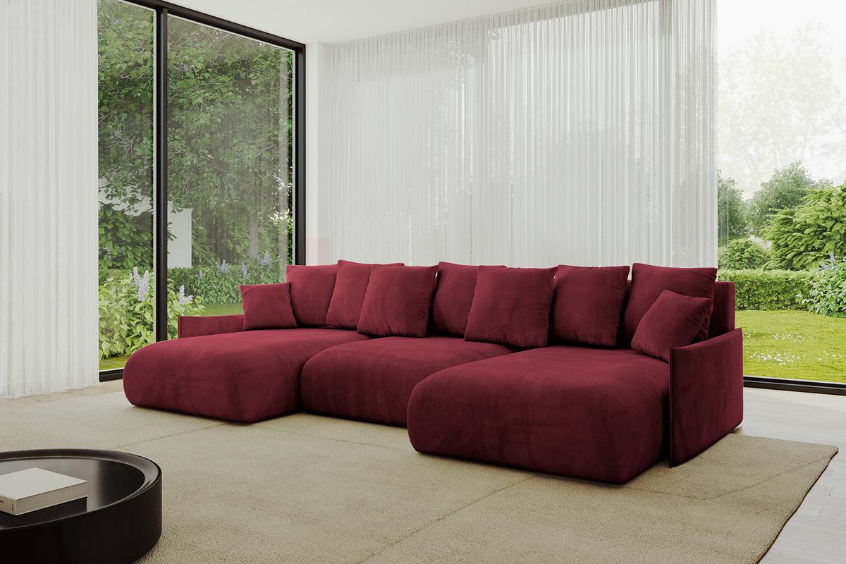 WOHNLANDSCHAFT mit Schlaffunktion und Bettkasten ONESK-U-v1 317x177x72 Bordeauxrot Velours - Bordeaux, Holzwerkstoff/Kunststoff (317/72/177cm) - ALTDECOR