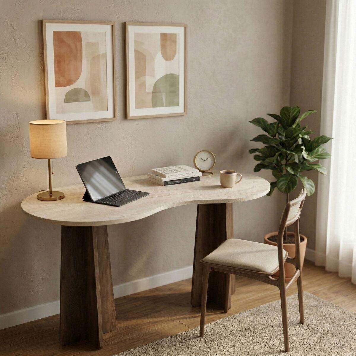 SCHREIBTISCH mit organisch-form Tischplatte 120/60/75 cm - Eichefarben, Holzwerkstoff (8.5/60/75cm) - Calicosy