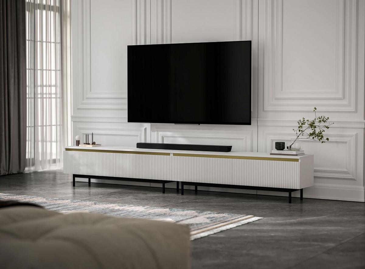 TV-LOWBOARD 2er-Set Selene Weiß matt 280 cm mit Metallrahmen - Schwarz/Weiß, Holzwerkstoff/Metall (280/44/35cm) - Meble Lindner