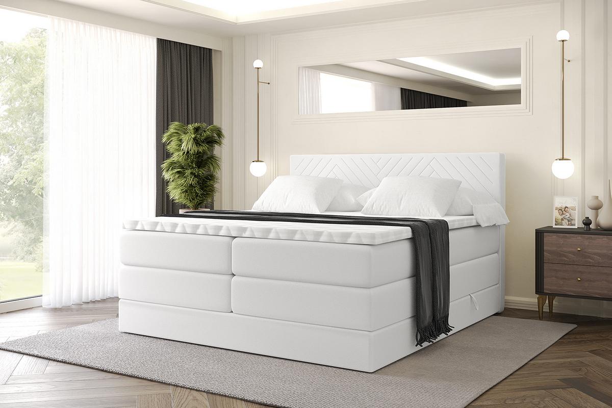 BOXSPRINGBETT mit Matratze H3|H4 und Lattenrost - VEXA KING-120x200 - Weiß - Weiß, Holzwerkstoff (120/200cm) - ALTDECOR