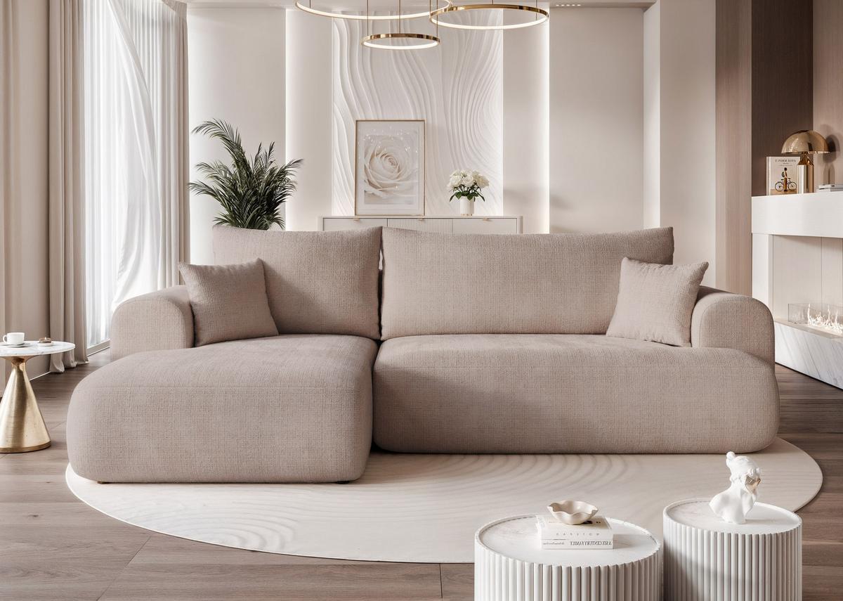 ECKSOFA BLOOM Links mit Schlaffunktion und Bettkasten Grau - Grau, Kunststoff/Textil (263/150cm) - Idohome