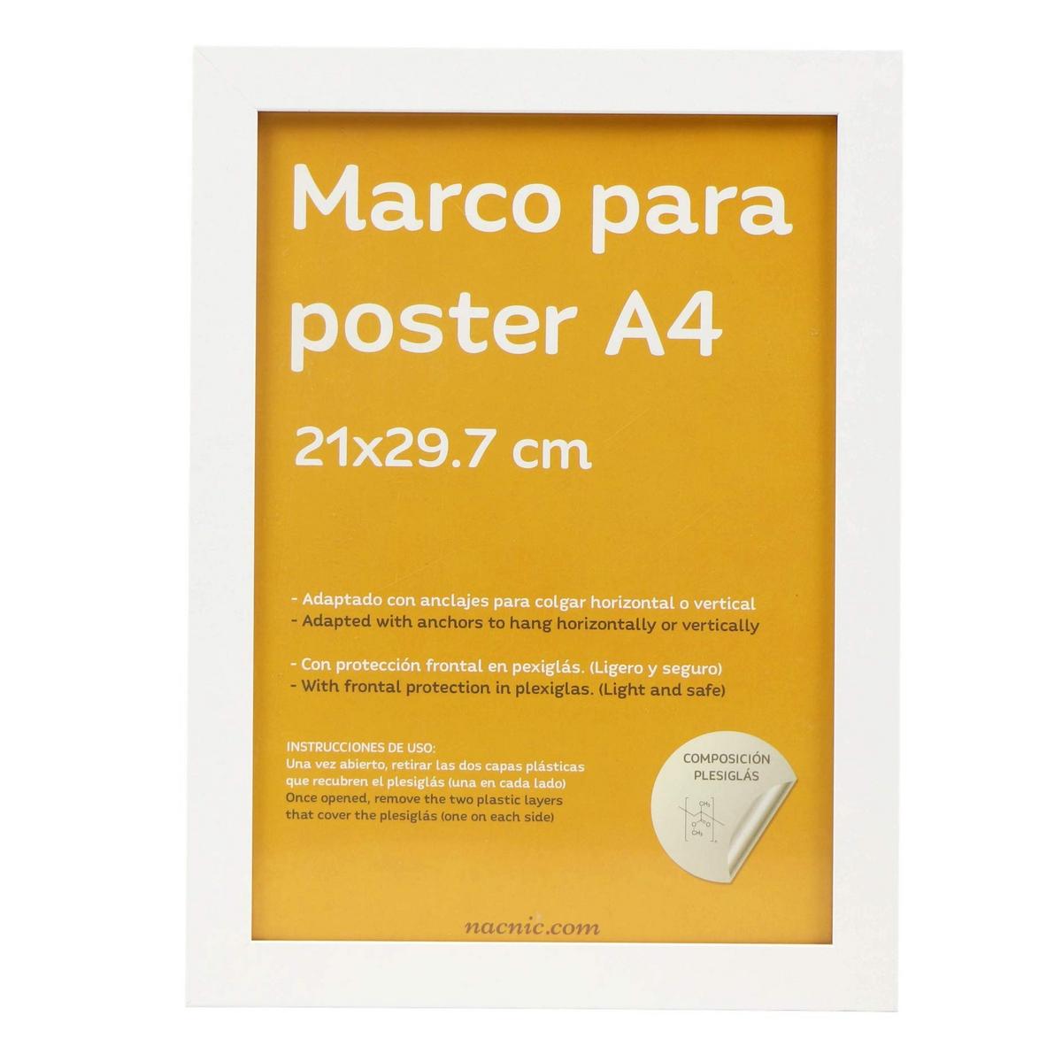 RAHMEN Set mit 4 aus MDF und Acrylglas Schutz und Aussteller für Fotografien, Bilder, Poster, Gemälde, Dekoration für Haus Farbe Weiß A4 - Weiß, Holz (21/3cm) - Nacnic