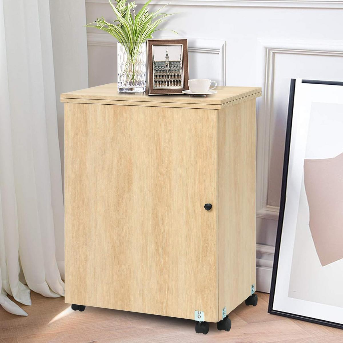 NÄHSCHRANK 2 in 1 Schreibtisch Beige - Beige, Holz (40/119/80cm) - COSTWAY