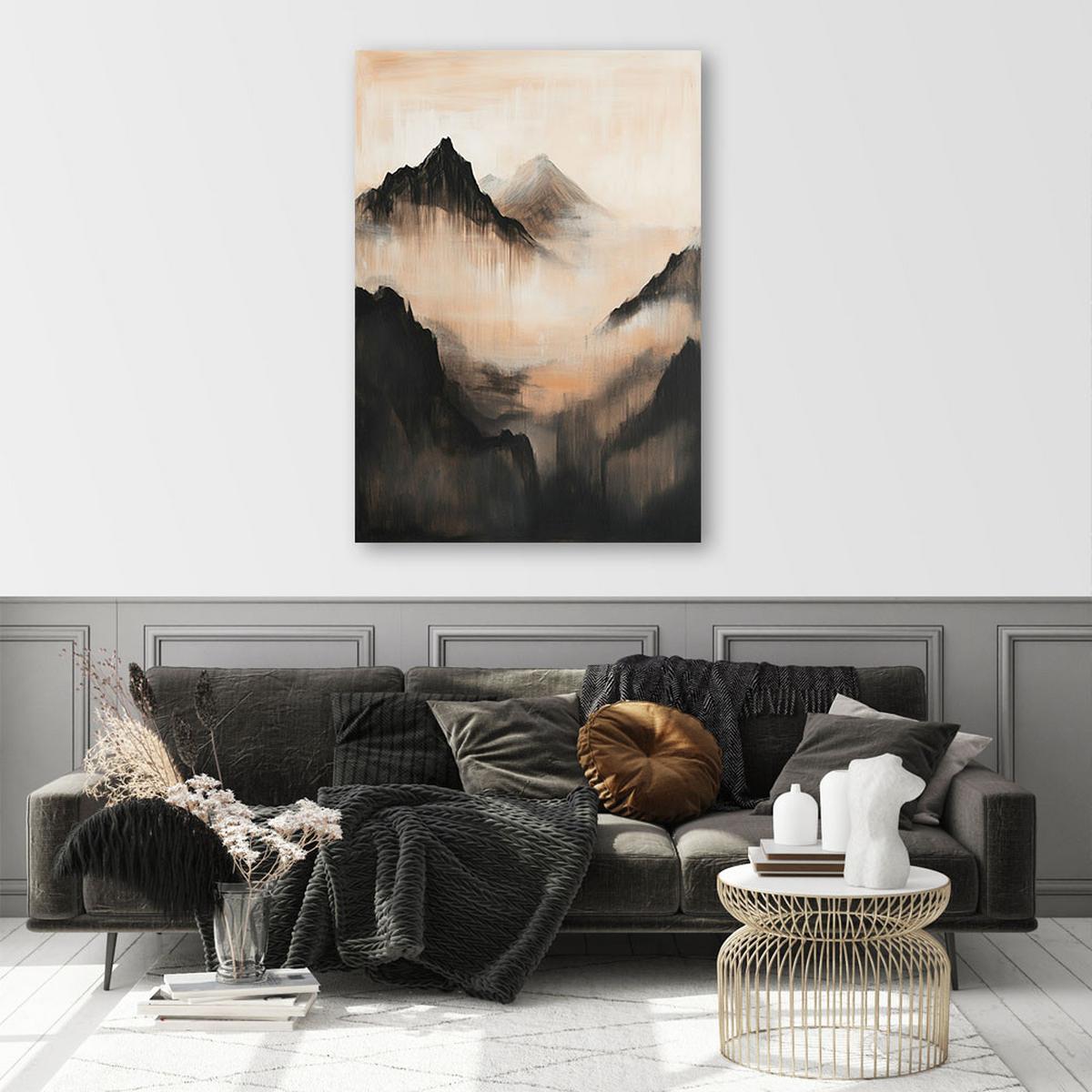 LEINWANDBILD Berge abstrakte Landschaft 60x90cm - Beige, Textil (60/90cm) - Feeby