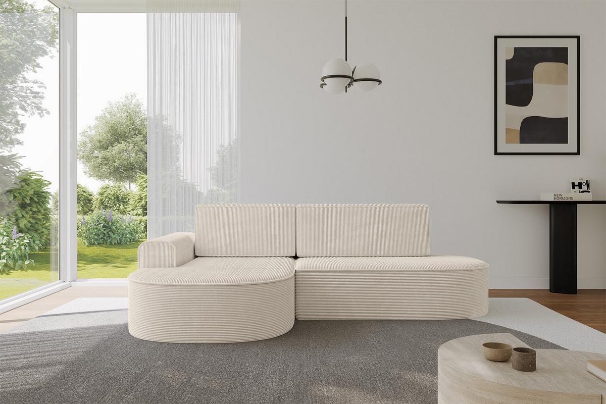 ECKSOFA mit Schlaffunktion und Bettkasten Ottomane Links MARI-L1-S - 283x167x73 cm Beige Cord - Cognac/Schwarz, Holzwerkstoff/Kunststoff (283/167cm) - ALTDECOR