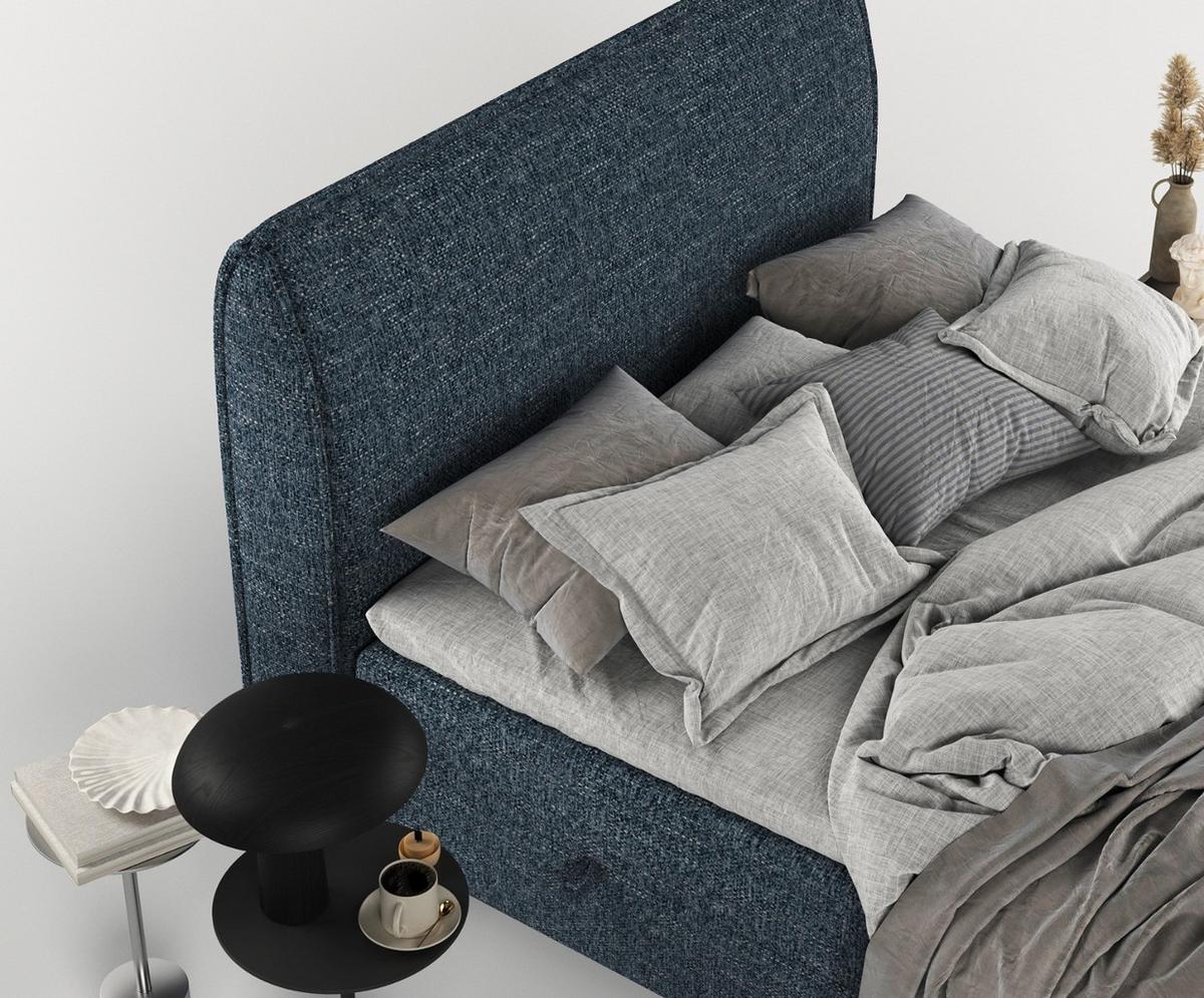BOXBETT Lunaro 160/200 cm Marineblau im Modesto Stoff - Schwarz/Dunkelblau, Holz/Holzwerkstoff (160/200cm) - AltaBeds