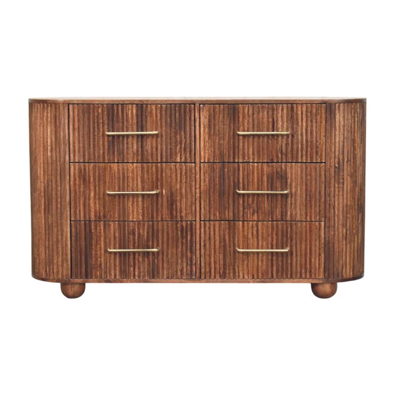KOMMODE mit Roasted-Almond-Finish, 6 Schubladen, T-Bar-Griffe, geröstetes Braun - Goldfarben/Braun, Holz/Metall (135/79/35cm) - Artisan Furniture