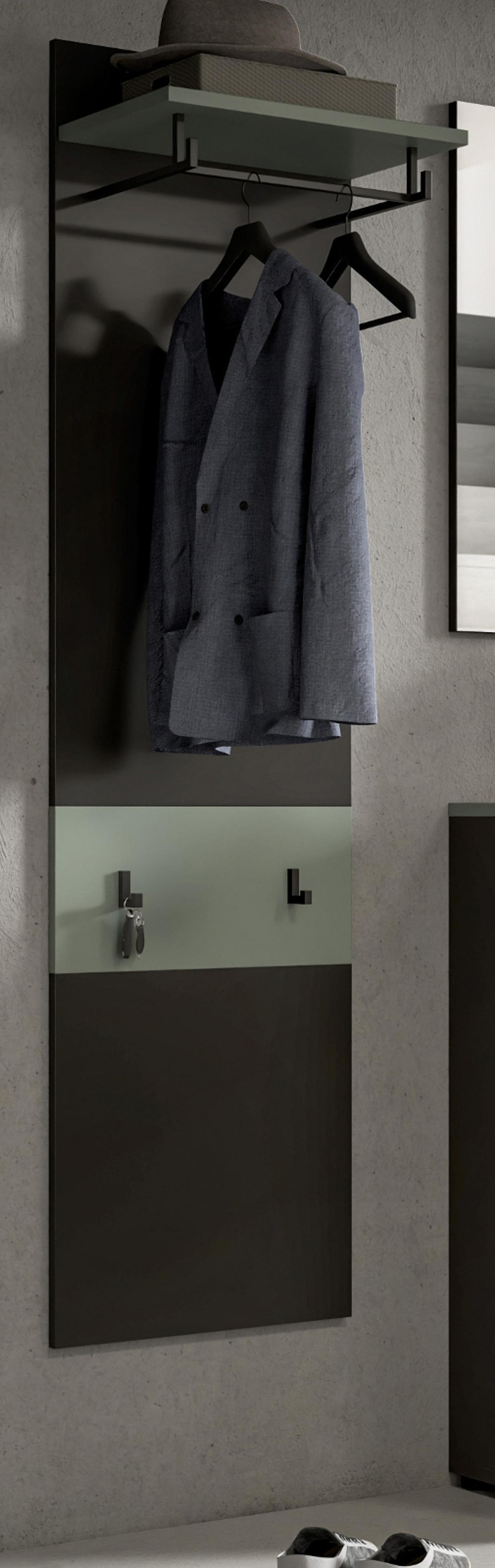 GARDEROBENPANEEL Grau und Salbei Grün, Wandgarderobe 45 x 165 cm mit Kleiderstange - Dunkelgrau/Salbeigrün, Holzwerkstoff (45/165/29cm) - Inn.Furn