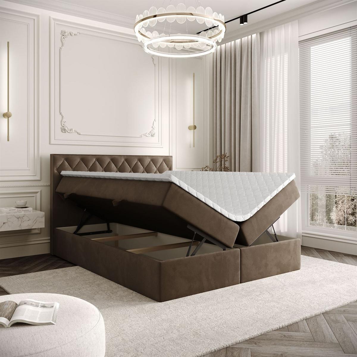 BOXSPRINGBETT INEZ mit Bettkasten mit Topper 160x200 cm Royal Velvet 196 - Braun, Textil - Lookway