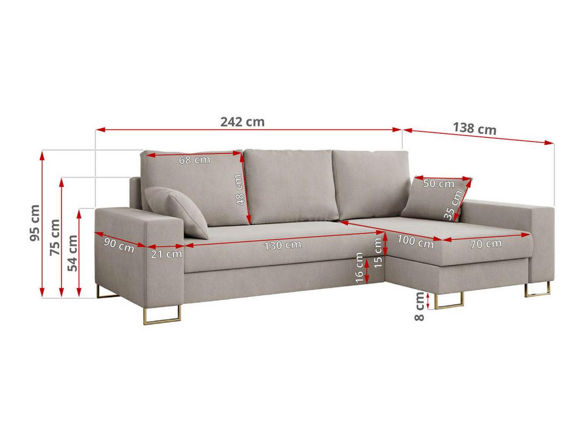 ECKSOFA Dorian Velvet Beige - Ecru/Goldfarben, Textil/Metall (242/138cm) - MKS
