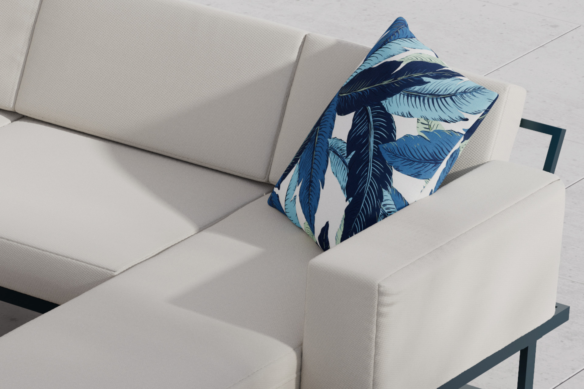 Loungegarnitur inkl. Kissen Creme Bezug abnehmbar waschbar Webstoff Gestell Schwarz Metall pulverbeschichtet Sitzbank Echtholz Akazie massiv geölt