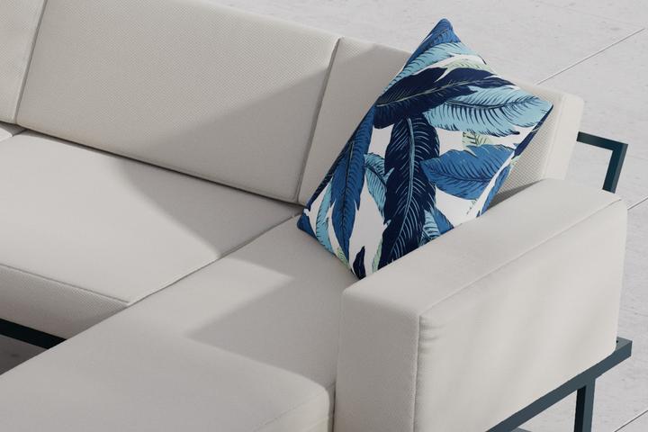 Loungegarnitur inkl. Kissen Creme Bezug abnehmbar waschbar Webstoff Gestell Schwarz Metall pulverbeschichtet Sitzbank Echtholz Akazie massiv geölt