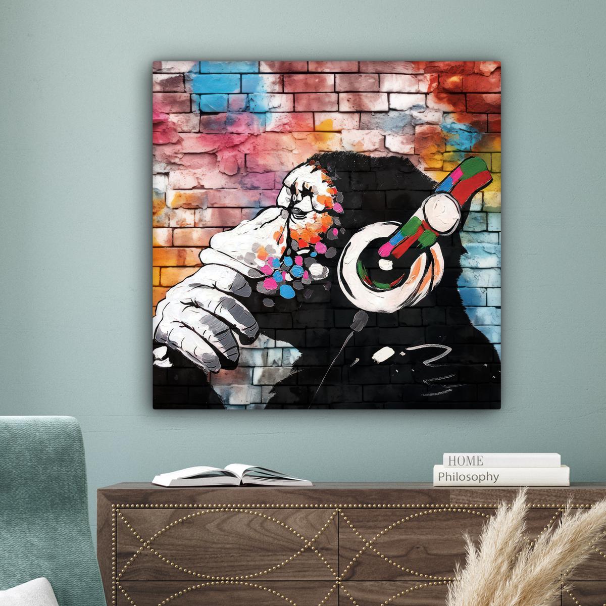 LEINWANDBILD Affe - Graffiti - Musik Deko Groß 90x90 cm - Multicolor, Textil (90/90cm) - MuchoWow