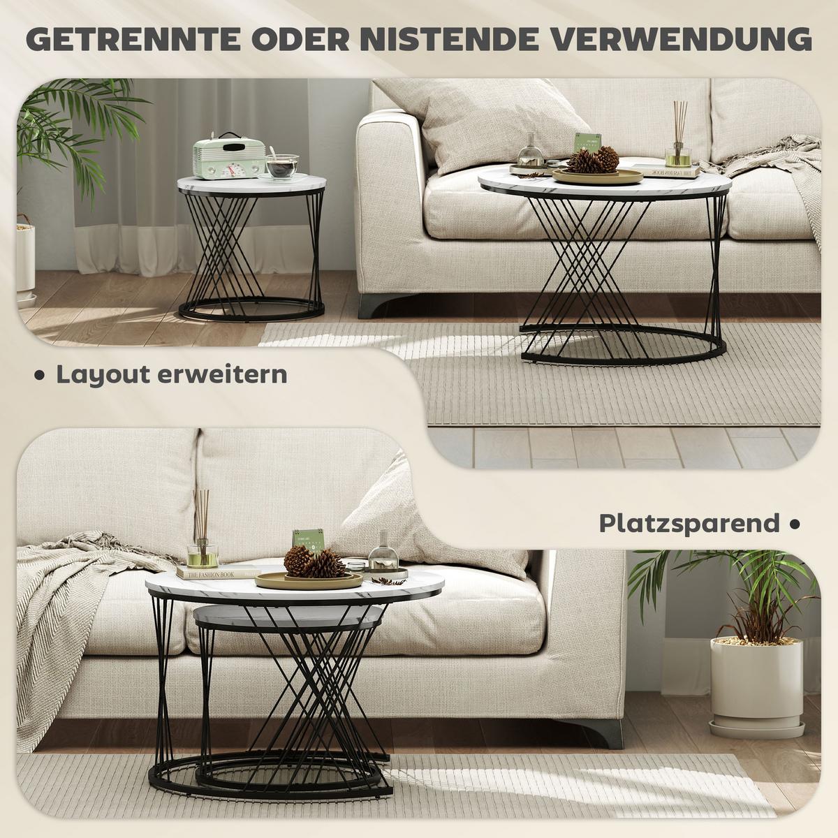 COUCHTISCH-SET 2er Set Spanplatte Metall Weiß - Weiß, Holzwerkstoff/Metall (70/70/46.5cm) - HOMCOM