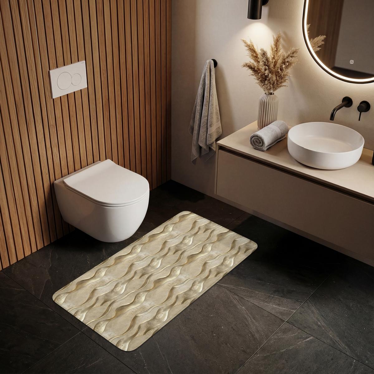 WC-VORLEGER Wellen - Muster - Gold WC Teppich 120x60 cm - Messingfarben, Textil (120/1cm) - OnlyWow
