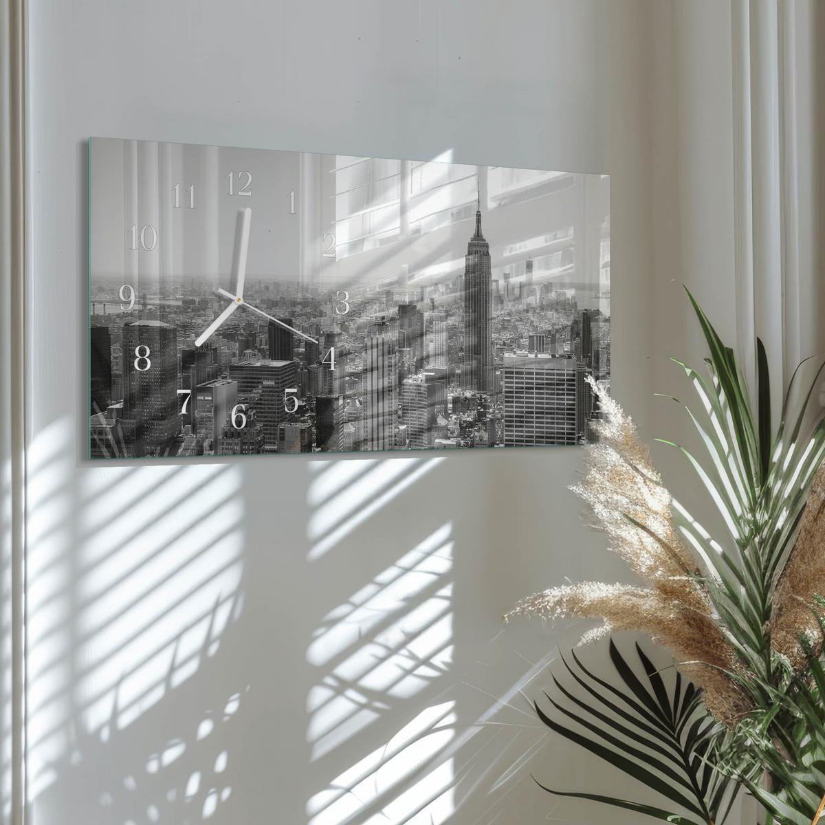 WANDUHR aus Glas 60x30 cm - New York - Schwarz, Glas (60/30/0.4cm) - TULUP