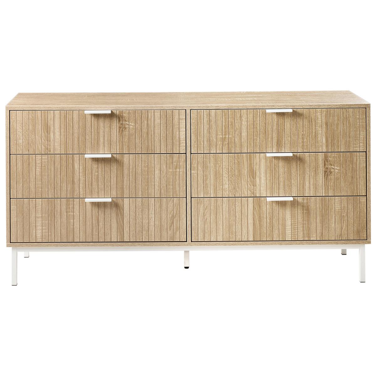 KOMMODE mit 6 Schubladen Hellbraun Royalla - Hellbraun, Holzwerkstoff (140/68/40cm) - Beliani