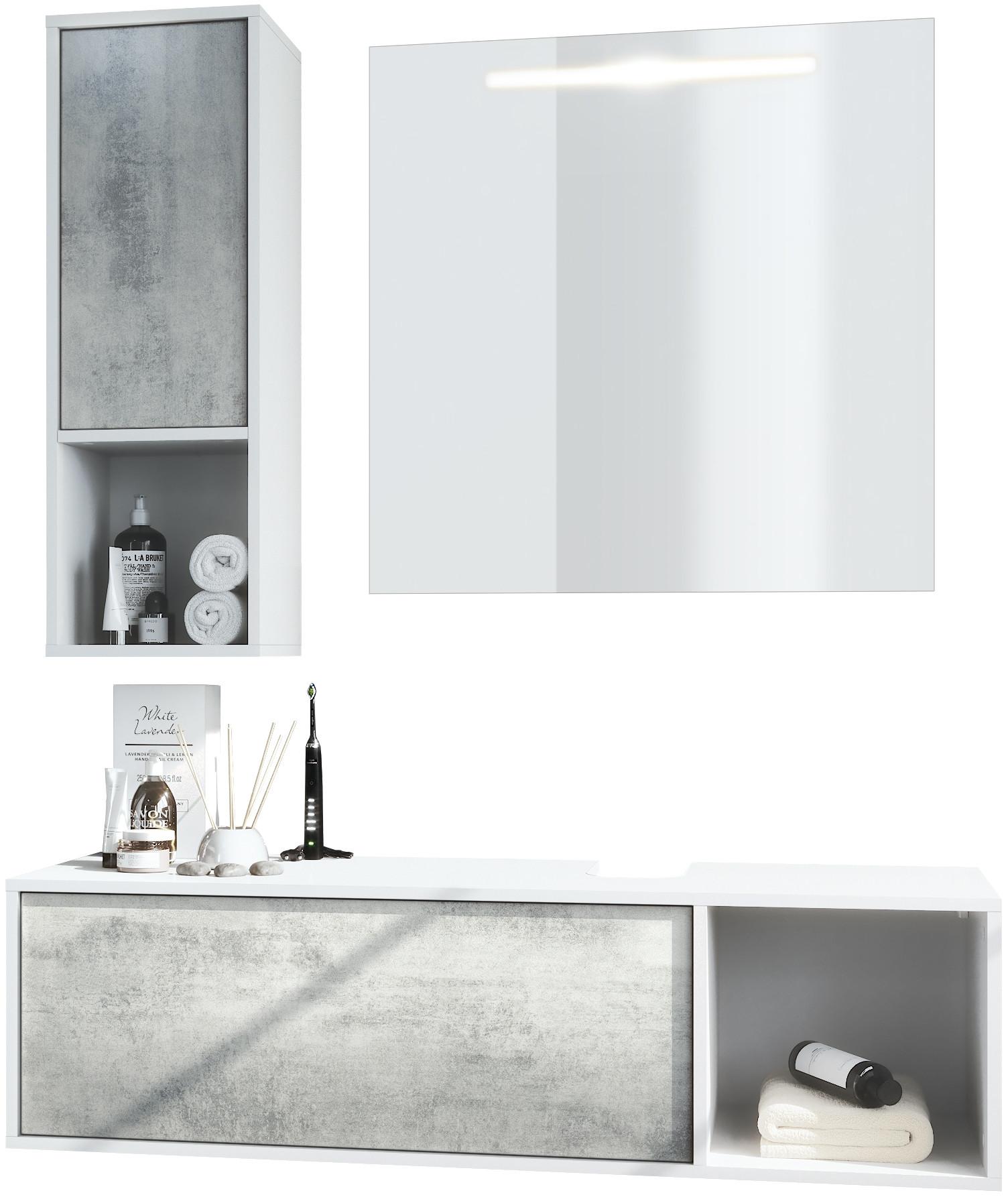 BADMÖBELSET La Costa Fronten in Beton Oxid Optik - Hellgrau, Holzwerkstoff (126.5/190/46cm) - Vladon