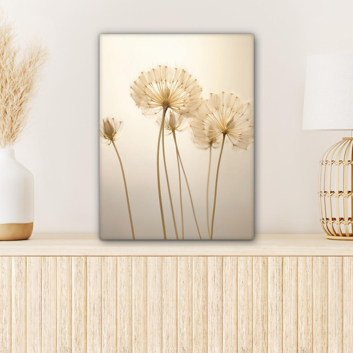 LEINWANDBILD Sonnenlicht - Löwenzahn - Botanisch - Blumen Room Decor 30x40 cm - Creme, Textil (30/40cm) - MuchoWow