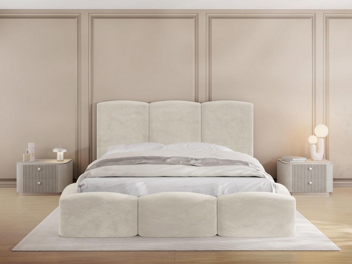 POLSTERBETT Harmony mit Bettkasten, Creme Samt Velours 160x200 cm - Beige/Birkefarben, Holzwerkstoff/Kunststoff (160/200cm) - WFL GROUP