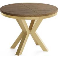 ESSTISCH Clara Gold runder ausziehbarer, Lefkas Eiche 120-200/120/76 cm - Alteiche/Goldfarben, Holzwerkstoff/Metall (120/196/76cm) - WFL GROUP