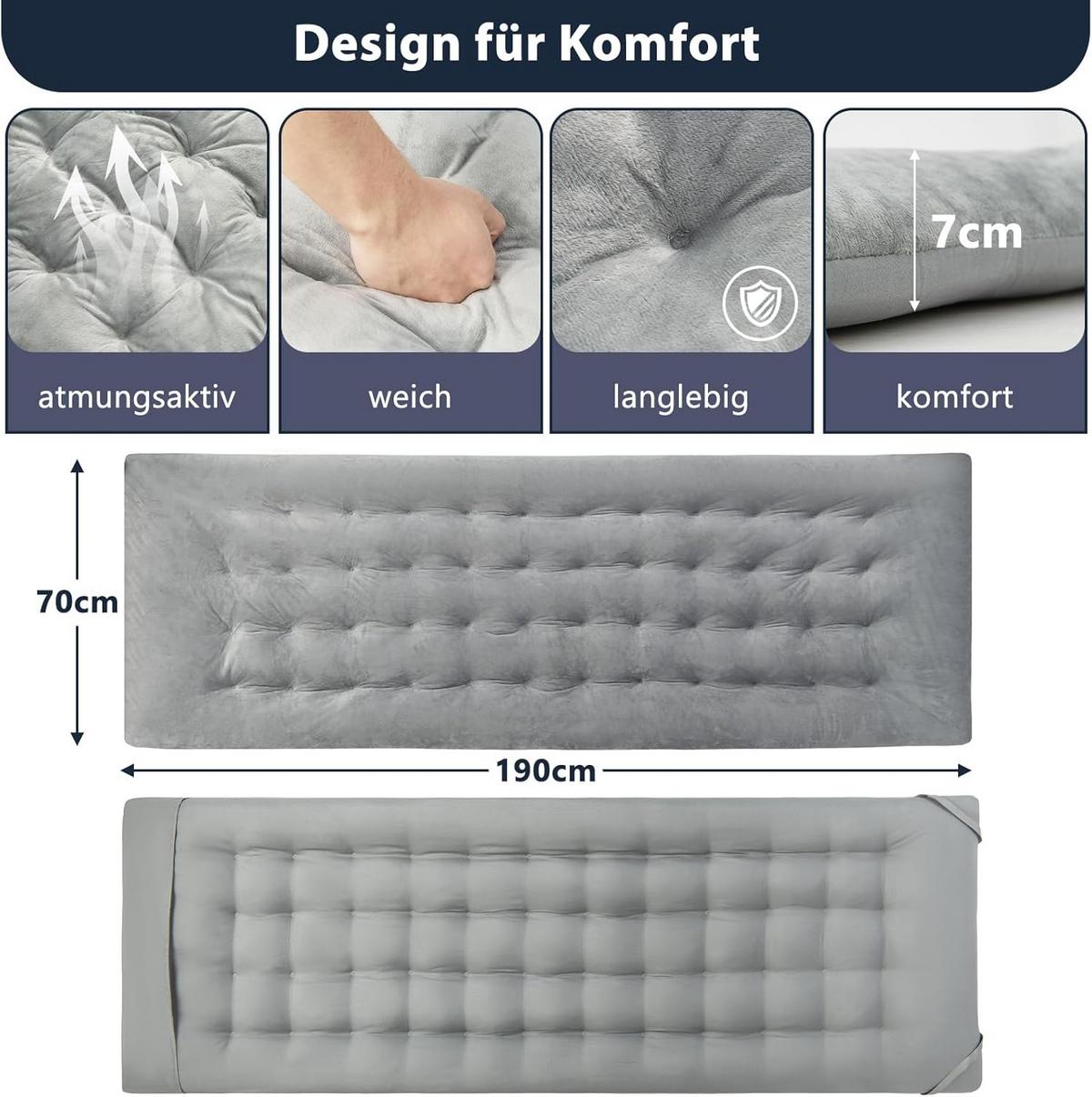 BAUMWOLLE Auflage Grau - Grau, Textil - COSTWAY