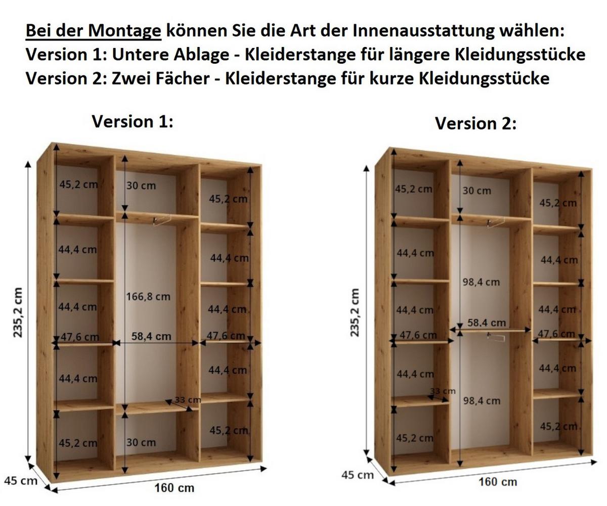 SCHWEBETÜRENSCHRANK 235,2/160/45 2-türig - Kaschmir/Schwarz, Holz/Metall (160/235.2/45cm) - MÖBEL KRYSPOL