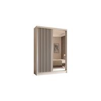 KLEIDERSCHRANK mit Spiegel-Schiebetüren und Aluminium-Leisten - LAMELO - 150 cm Weiß+Weiß+Schwarz - Schwarz/Weiß, Holzwerkstoff (150/216/61cm) - ALTDECOR