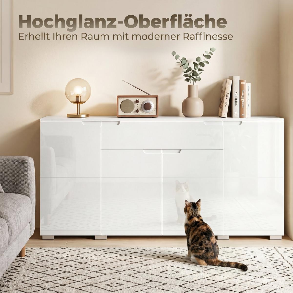 SIDEBOARD MDF Weiß Hochglanz - Weiß Hochglanz, Holzwerkstoff (40/80/180cm) - HOMCOM