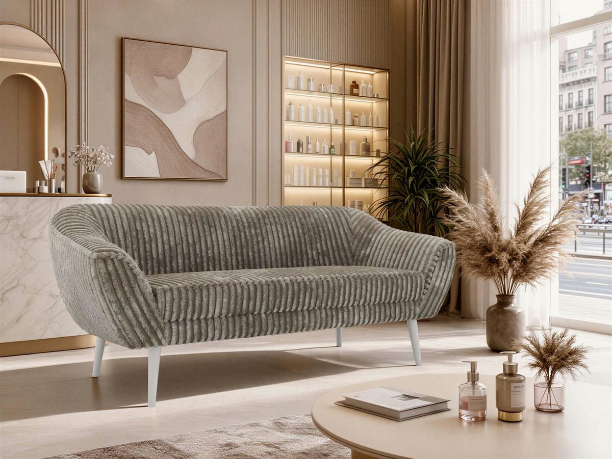 3-SITZER-SOFA PIRS - Hellbraun Cord - Weiße Beine - Hellbraun/Weiß, Holzwerkstoff/Textil (180/75/74cm) - MKS