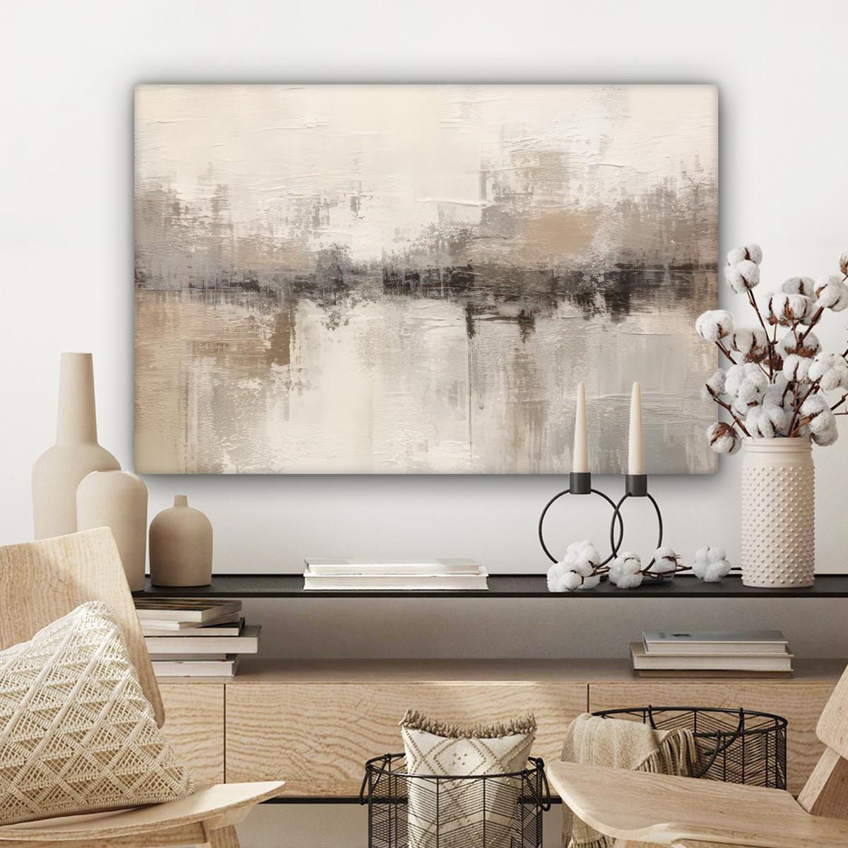 LEINWANDBILD Moderne Kunst - Abstrakt - Beige Gemälde 60x40 cm - Beige, Textil (60/40cm) - MuchoWow