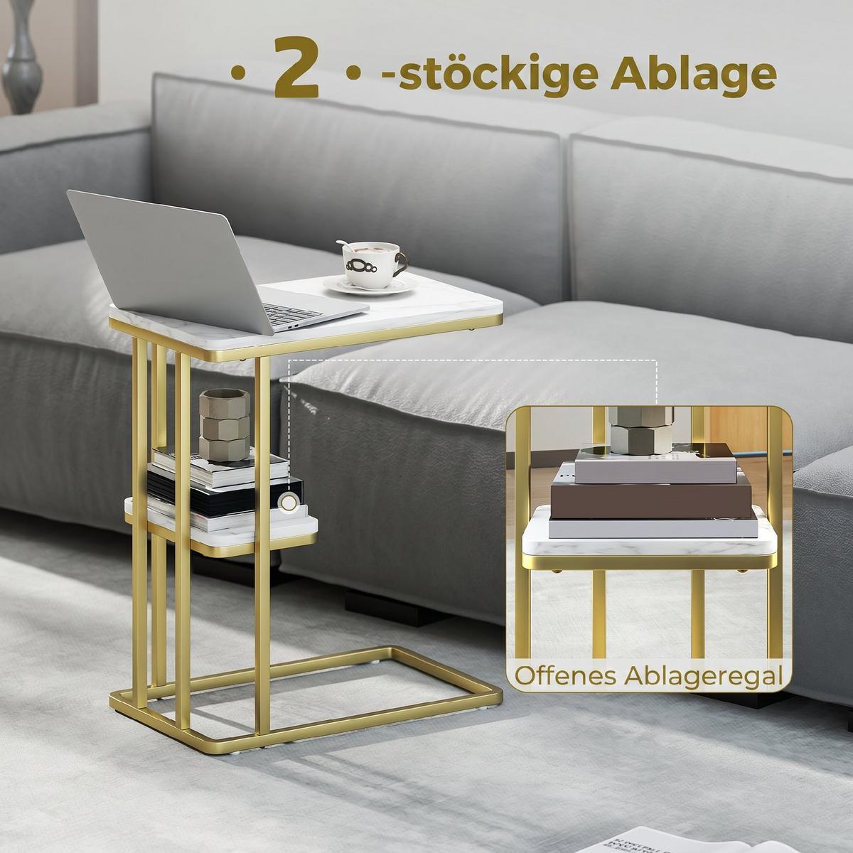 BEISTELLTISCH MDF Stahl Weiß - Goldfarben/Weiß, Holzwerkstoff/Kunststoff (50/30/57.5cm) - HOMCOM