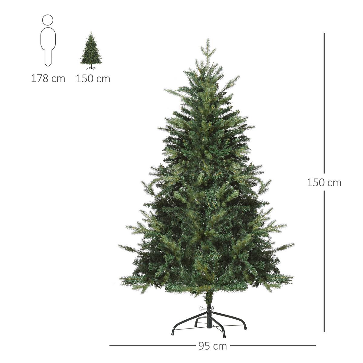 WEIHNACHTSBAUM 1,5 m Christbaum Kunsttanne 946 Zweige Metallfuß kunststoff Weiß - Grün, Kunststoff (150cm) - HOMCOM