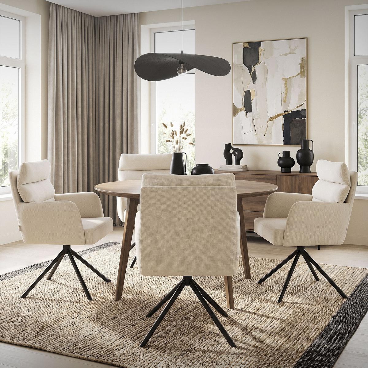 ESSZIMMERSTUHL 4er Set drehbar Beige Stoffbezug - Beige/Schwarz, Textil/Metall (64.5/93/64cm) - ML-DESIGN