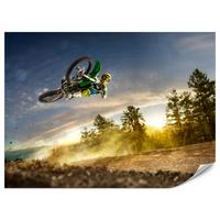 FOTOTAPETE für Jugendzimmer Motocross Sprung Berge Bäume 100x70 - Gelb/Beige, Papier (100/70cm) - Muralo