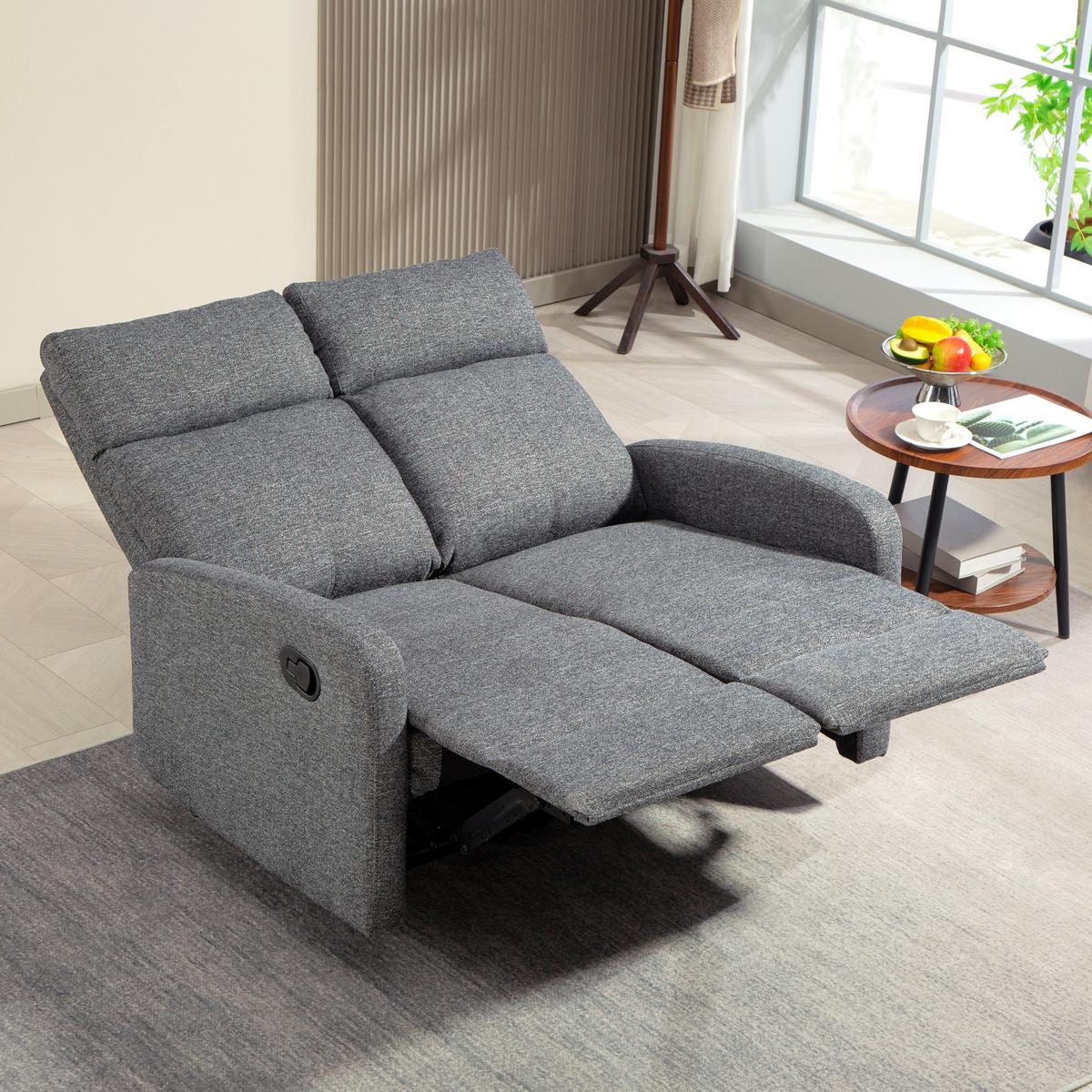 2-SITZER Relaxsessel Fernsehsessel Liegesessel mit Liegefunktion Chenille-Optik - Schwarz/Grau, Textil/Metall (91/98/114cm) - HOMCOM