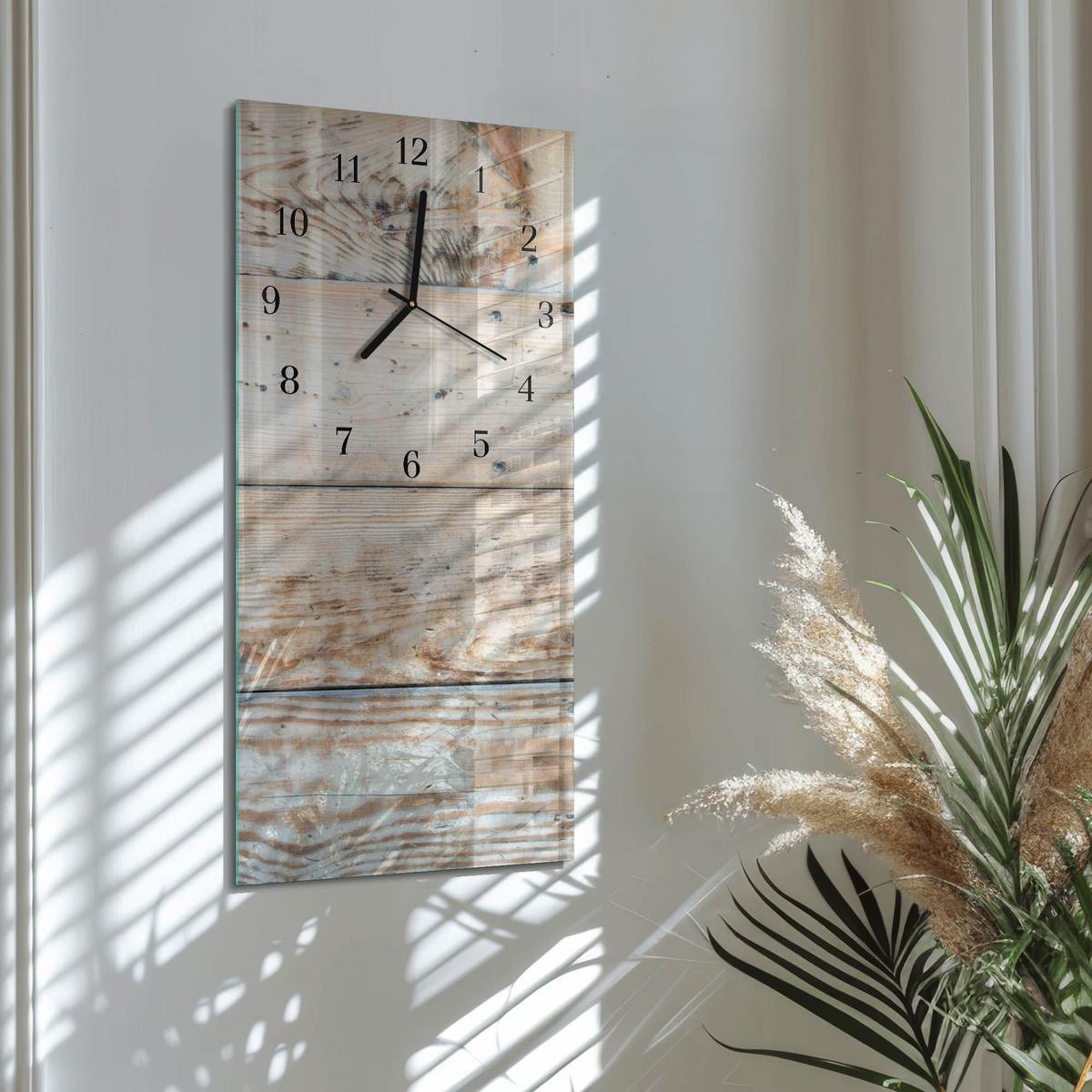 WANDUHR aus Glas 30x60 cm - Holz - Beige, Glas (30/60/0.4cm) - TULUP